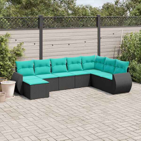 vidaXL 8 Piece Garden Sofa Set with Cushions Black Poly Rattan