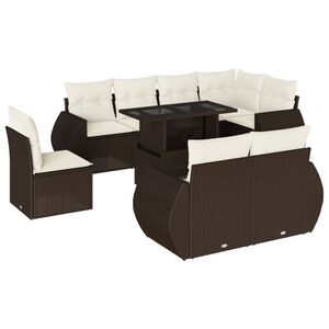 vidaXL 9 Piece Garden Sofa Set with Cushions Brown Poly Rattan