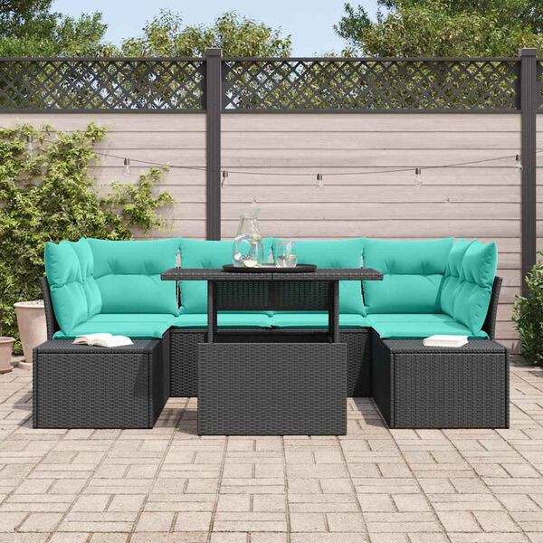 vidaXL Garden Sofa Set with Cushion 7 pcs Black and Turquoise