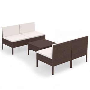 vidaXL 5 Piece Garden Lounge Set with Cushions Poly Rattan Brown