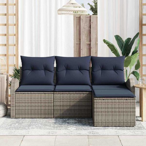 vidaXL Garden Sofa Set with Cushion 4 pcs Grey Poly rattan