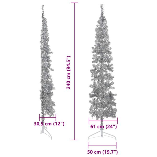 vidaXL Slim Artificial Half Christmas Tree with Stand Silver 240 cm