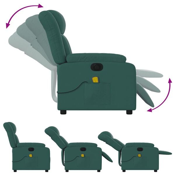 vidaXL Electric Massage Recliner Chair Dark Green Fabric