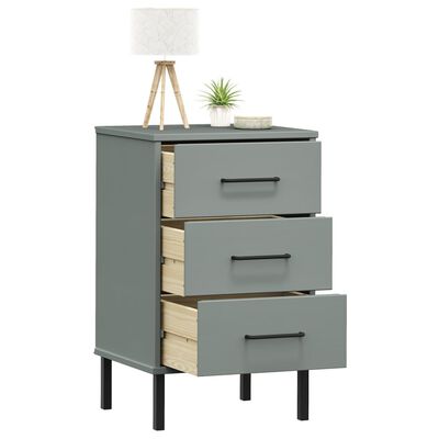 vidaXL Bedside Cabinet with Metal Legs Grey Solid Wood Pine OSLO