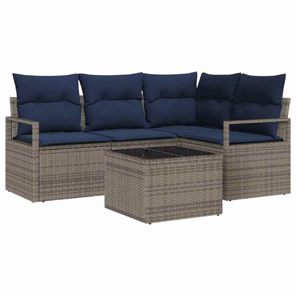 vidaXL Sofa Set 5 pcs Grey Poly Rattan