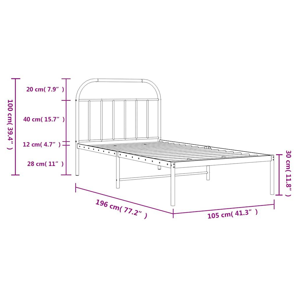 vidaXL Metal Bed Frame without Mattress with Headboard White 100x190cm