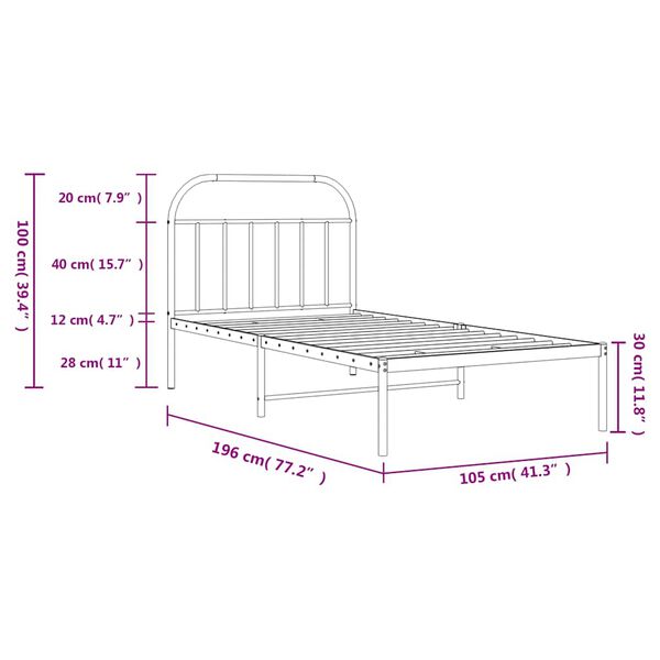 vidaXL Metal Bed Frame without Mattress with Headboard White 100x190cm
