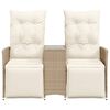 vidaXL Reclining Garden Sofa 2-Seater with Table Beige Poly Rattan