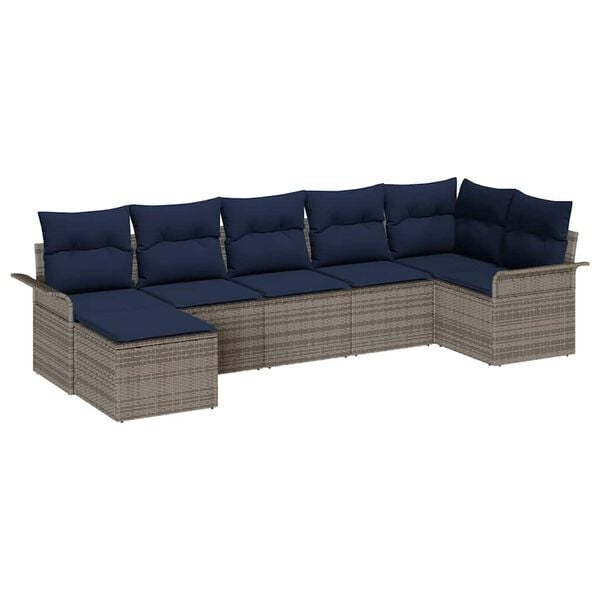 vidaXL Garden Sofa Set with Cushion Grey Poly Rattan