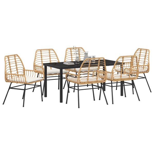 vidaXL Garden Dining Set 7 pcs Brown Poly Rattan