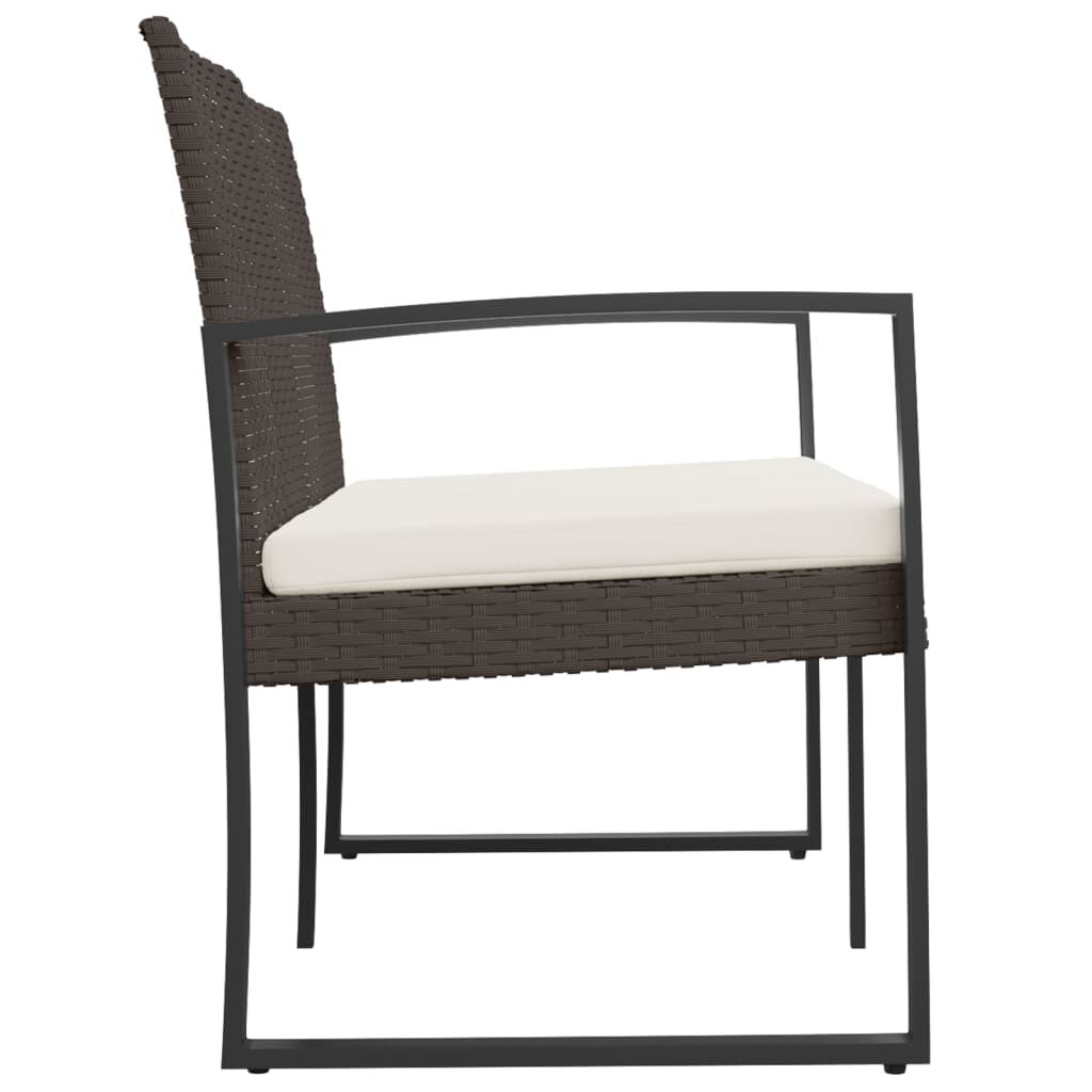 vidaXL 2-Seater Garden Bench with Cushions Brown PP Rattan