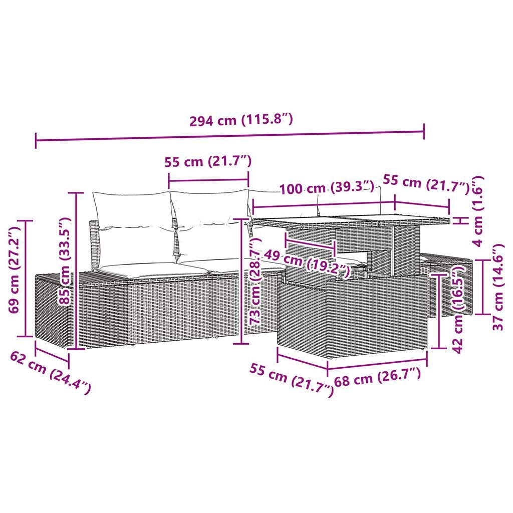 vidaXL 5 Piece Garden Sofa Set with Cushions Black Poly Rattan