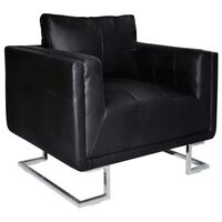 vidaXL Cube Armchair with Chrome Feet Black Leather