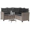 vidaXL Garden Sofa with Table&Cushions L-shaped Grey Poly Rattan