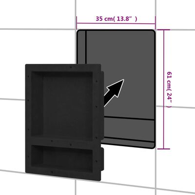 vidaXL Shower Niche with 2 Compartments Matt Black 41x51x10 cm