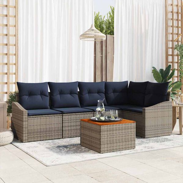 vidaXL Garden Sofa Set with Cushion 6 pcs Grey Poly Rattan