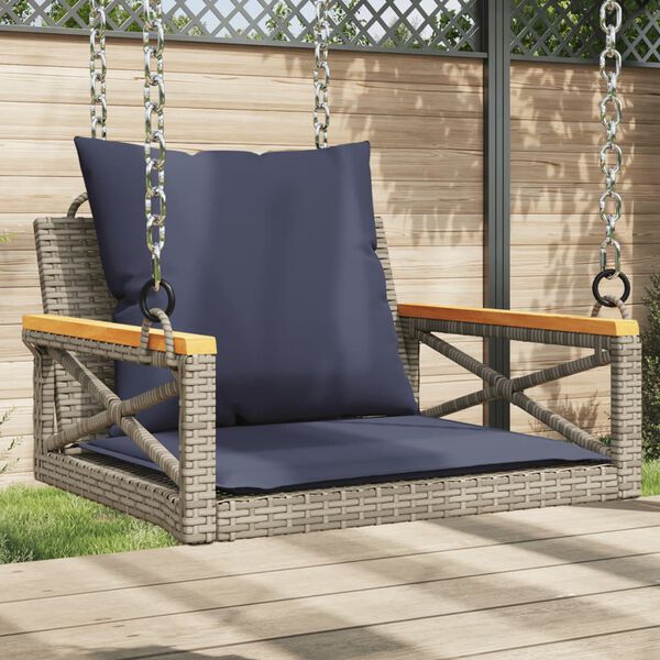 vidaXL Swing Bench with Cushions Grey 63x62x40 cm Poly Rattan