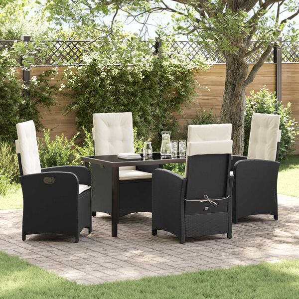 vidaXL Garden Dining Set with Cushion 5 pcs Black Poly Rattan