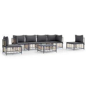 vidaXL 7 Piece Garden Lounge Set with Cushions Anthracite Poly Rattan