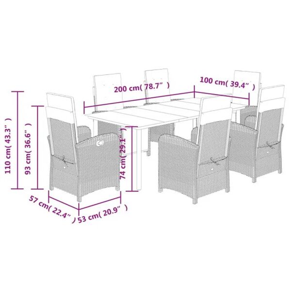 vidaXL 7 Piece Garden Dining Set with Cushions Beige Poly Rattan
