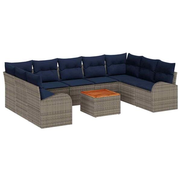 vidaXL Garden Sofa Set with Cushion 10 pcs Grey Poly Rattan