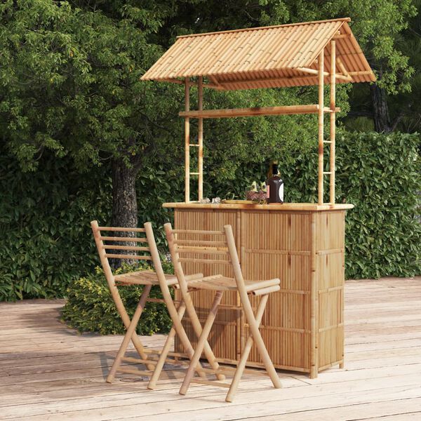 vidaXL 3 Piece Bar Set Bamboo