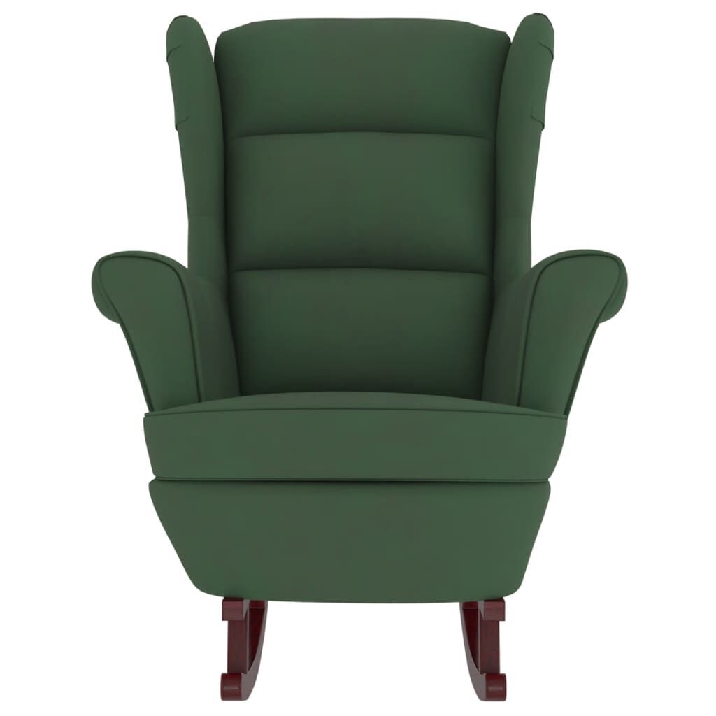 vidaXL Rocking Chair with Solid Wood Rubber Legs Dark Green Velvet