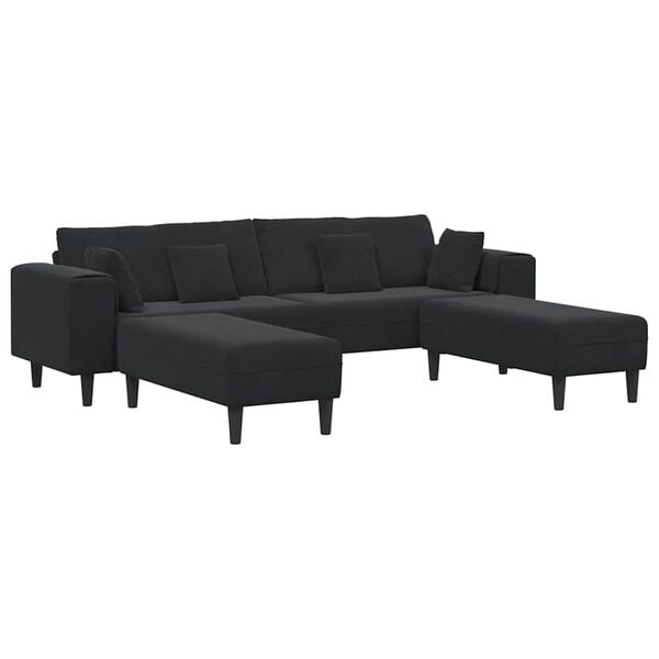 vidaXL Velvet Sofa with Cushion 3 pcs Black 208 cm Velvet