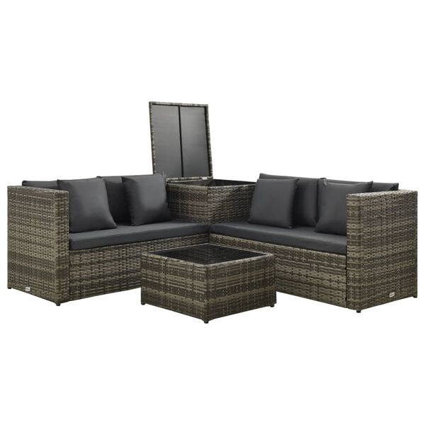 vidaXL 4 Piece Garden Lounge Set with Cushions Poly Rattan Grey