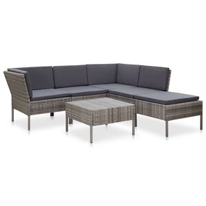 vidaXL 6 Piece Garden Lounge Set with Cushions Poly Rattan Grey