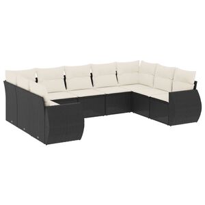 vidaXL 9 Piece Garden Sofa Set with Cushions Black Poly Rattan