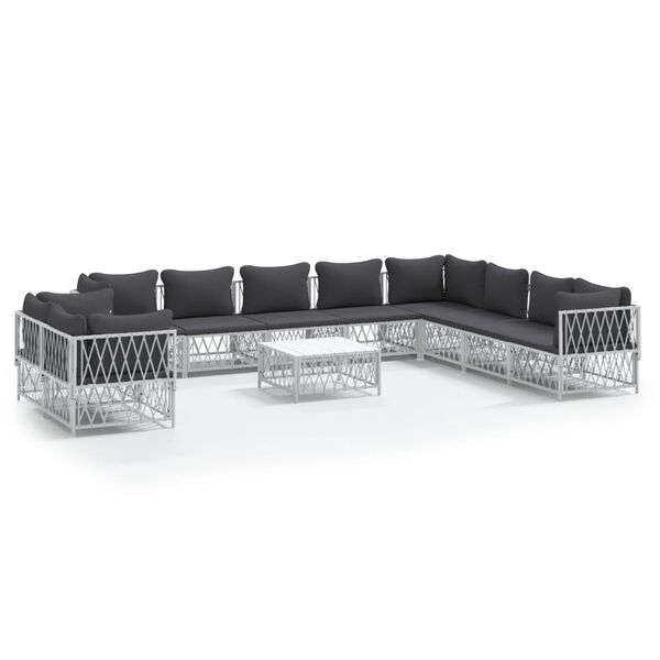 vidaXL 11 Piece Garden Lounge Set with Cushions White Steel
