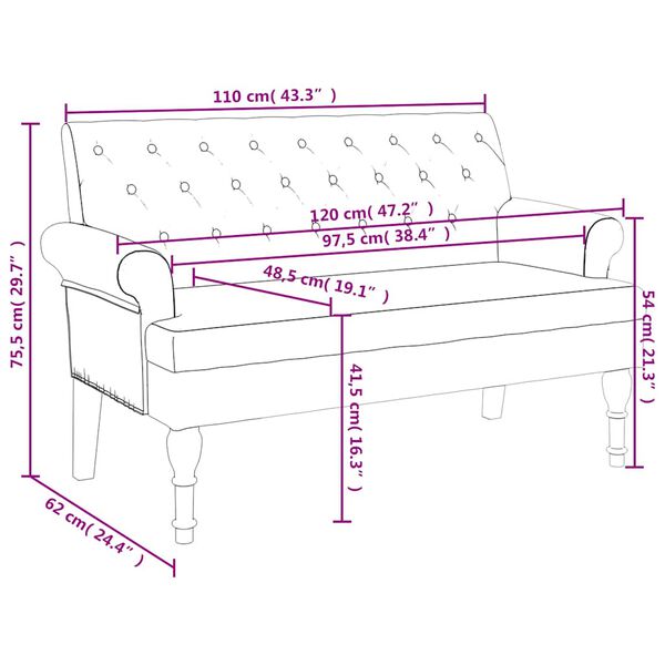 vidaXL Bench with Backrest Dark Grey 120x62x75.5 cm Fabric