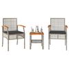 vidaXL 3 Piece Bistro Set with Cushions Grey Poly Rattan Acacia Wood