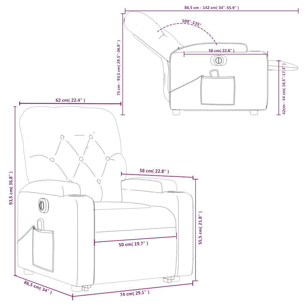 vidaXL Electric Stand up Massage Recliner Chair Black Fabric