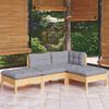 vidaXL 4 Piece Garden Lounge Set with Grey Cushions Solid Pinewood