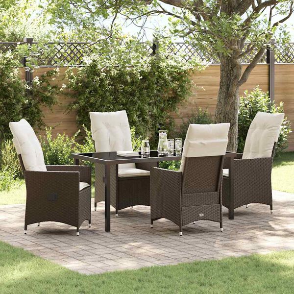 vidaXL Garden Dining Set with Cushion 5 pcs Brown Poly Rattan