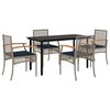 vidaXL 5 Piece Garden Dining Set with Cushions Grey Poly Rattan