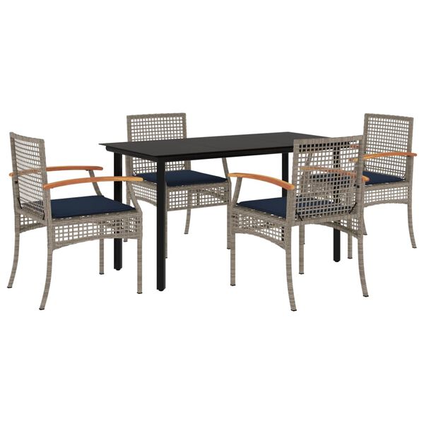 vidaXL 5 Piece Garden Dining Set with Cushions Grey Poly Rattan