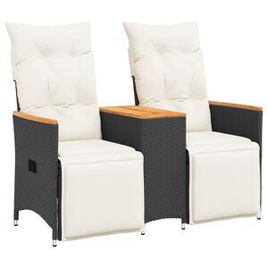 vidaXL Reclining Garden Sofa 2-Seater with Table Black Poly Rattan