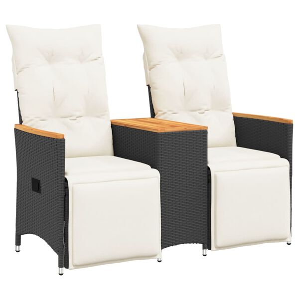 vidaXL Reclining Garden Sofa 2-Seater with Table Black Poly Rattan