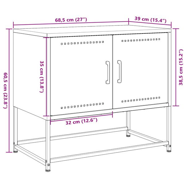vidaXL TV Cabinet Black 68.5x39x60.5 cm Steel