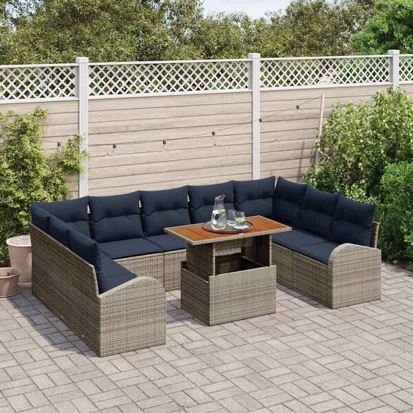 vidaXL Garden Sofa Set with Cushion Manual 10 pcs Grey and navy blue
