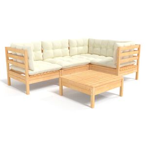 vidaXL 5 Piece Garden Lounge Set with Cream Cushions Pinewood