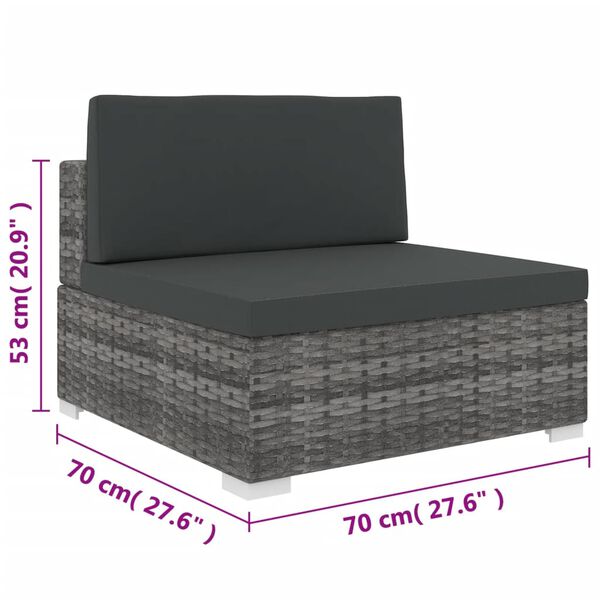 vidaXL Sectional Middle Seat with Cushions Poly Rattan grey