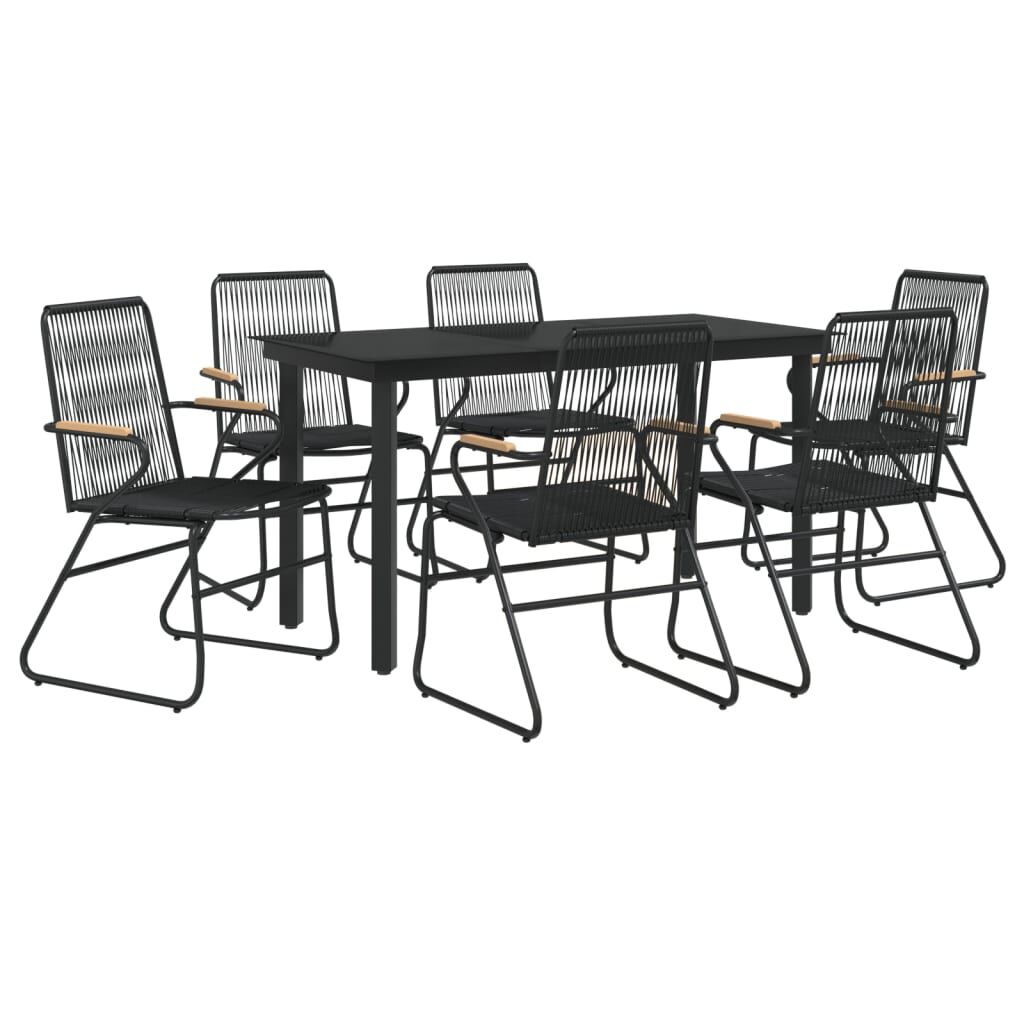 vidaXL 7 Piece Garden Dining Set Black PVC Rattan
