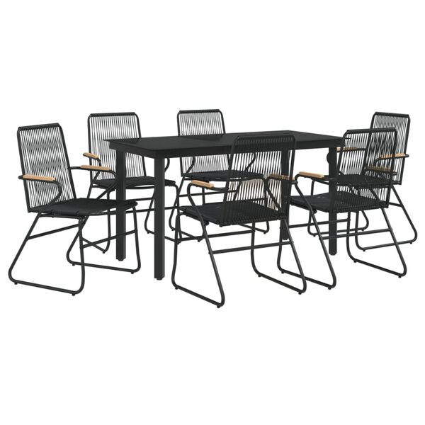 vidaXL 7 Piece Garden Dining Set Black PVC Rattan