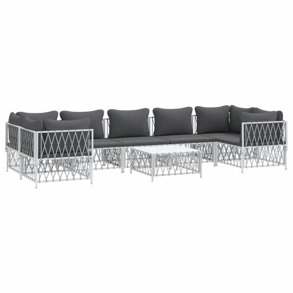 vidaXL 8 Piece Garden Lounge Set with Cushions White Steel