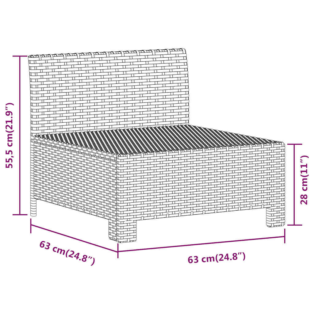 vidaXL Garden Middle Sofa with Cushion Grey Poly Rattan