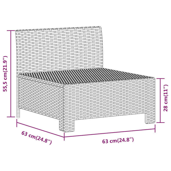 vidaXL Garden Middle Sofa with Cushion Grey Poly Rattan